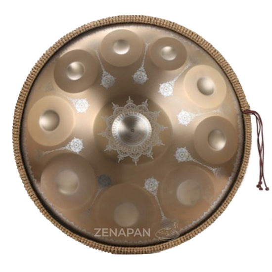 Handpan, frequence 432hz, frequence 440hz, hang drum, hang, gamme sol mineur, Zenapan, Do majeur, handpan mandala, acheter handpan, doré