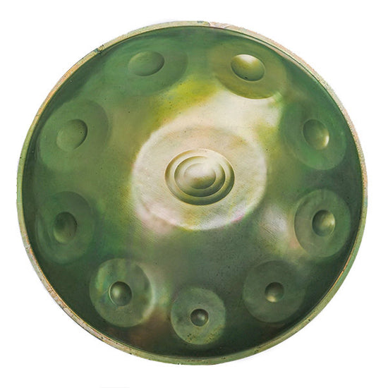 Handpan vert, gamme amara B2, celtic mineur, frequence 432hz, frequence 440hz, hang drum